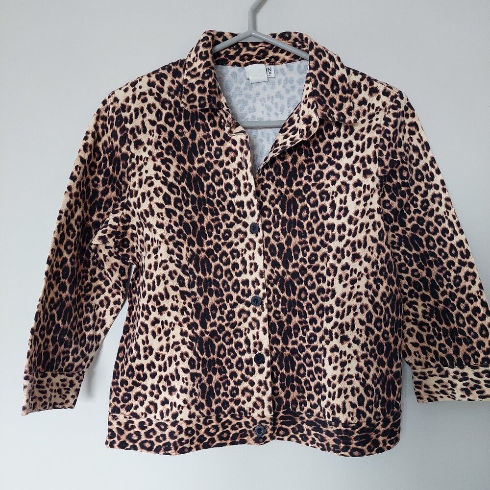 Allison Taylor Women's Leopard Animal Print Short blazer or bomber jacket Sz M